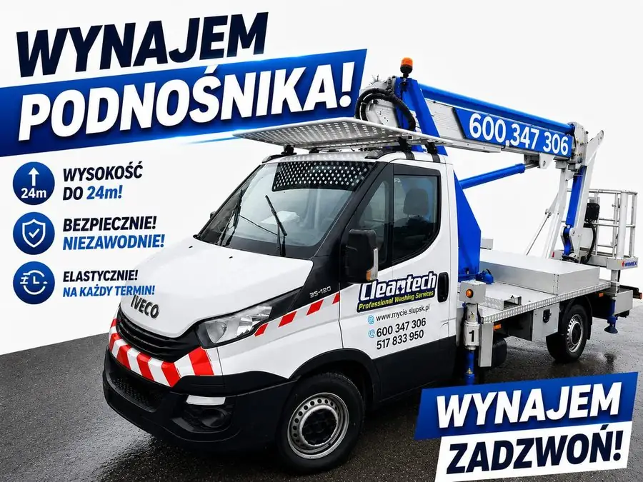 Wynajem podnośnika koszowego z operatorem w Słupsku – zwyżka do 24 m, CleanTECH Wynajem podnośnika koszowego z operatorem w Słupsku – zwyżka do 24 m, CleanTECH
